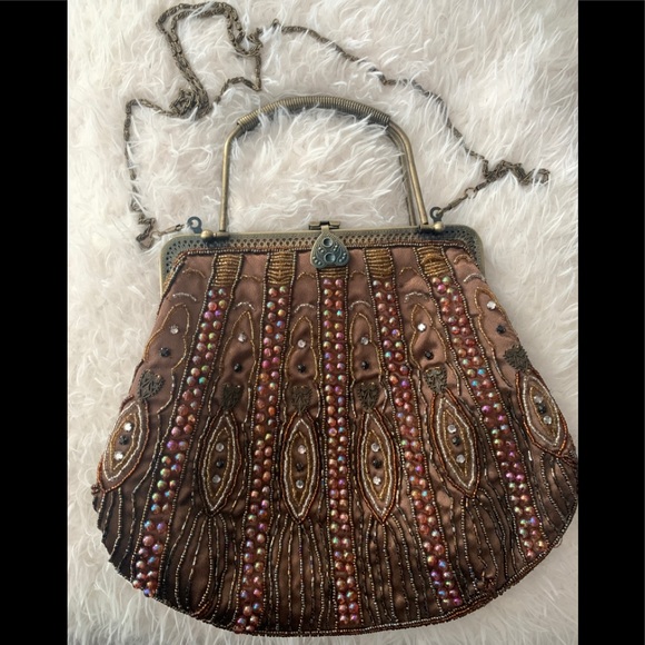Vintage Beaded Brown Handbag - Picture 5 of 9